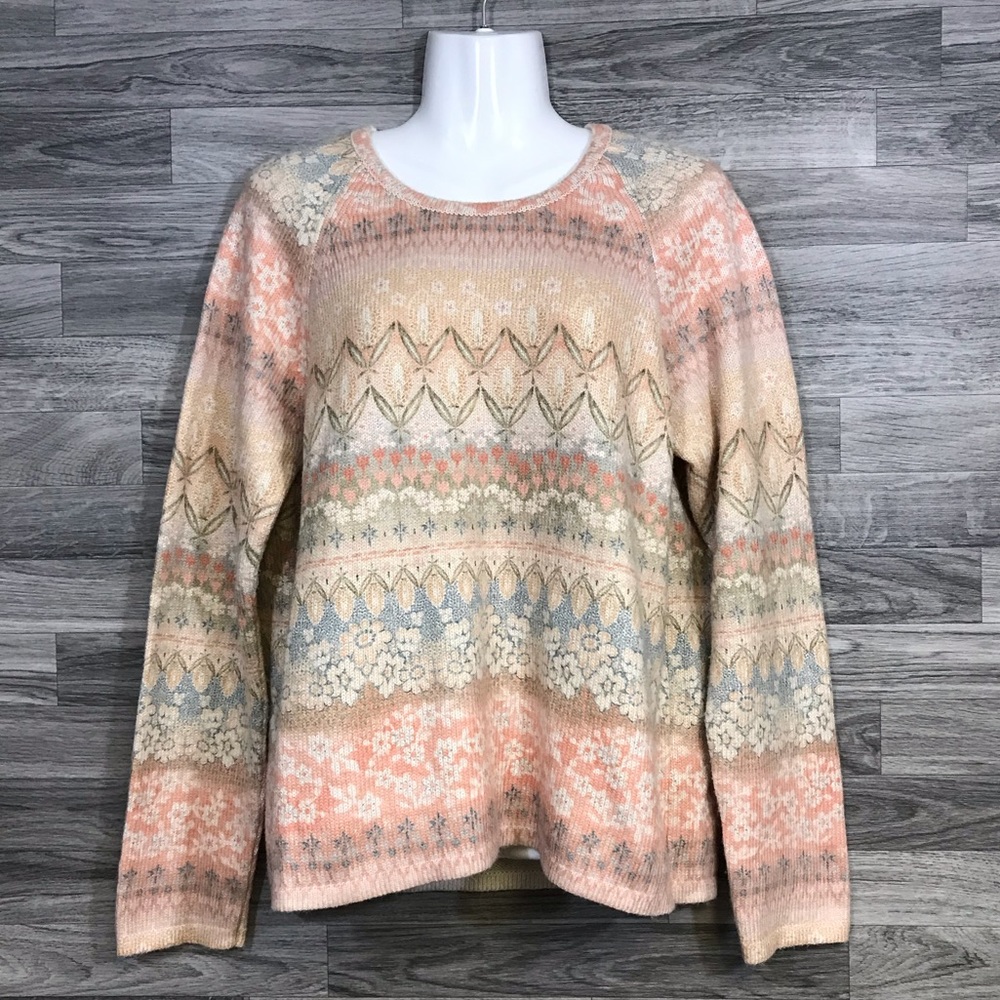 Anthropology Postmark Multi Print Crewneck Sweater